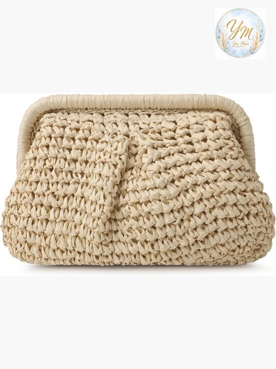 Handbags - Hand-Woven Straw Clutch Purse with Detachable Chain Crossbody Bag
